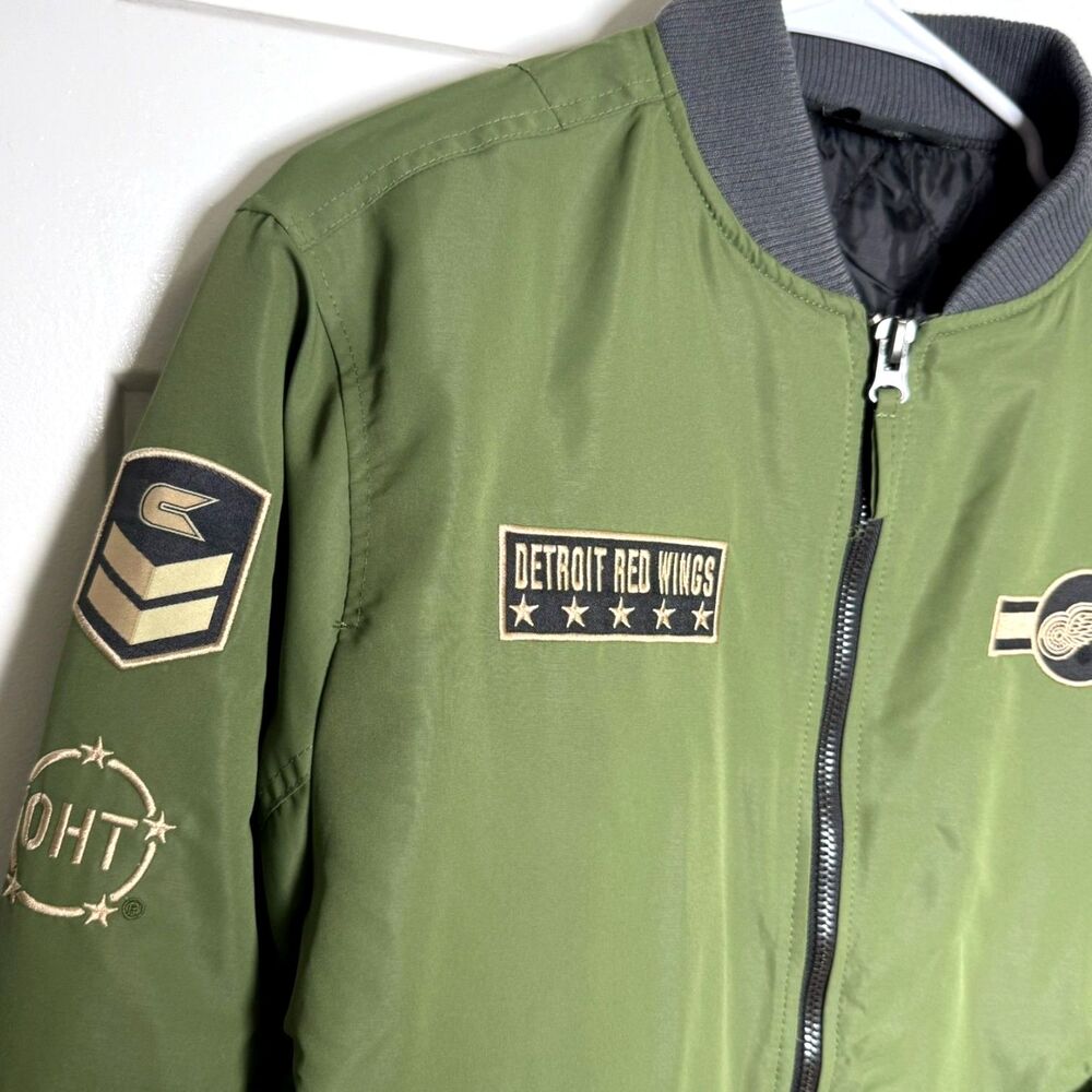 Detroit Red Wings Colosseum Mens S OHT Military Bomber Flight Jacket Green NHL